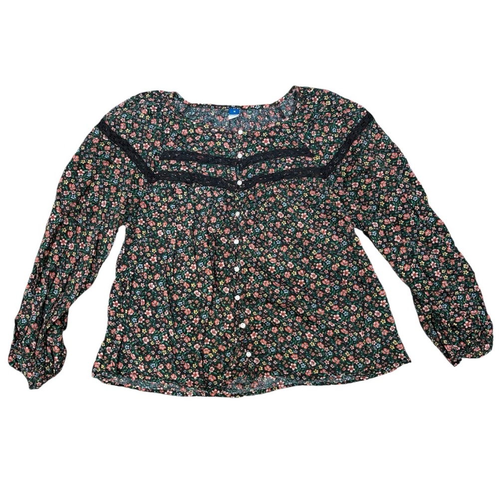 Old Navy Long-Sleeve Lace-Trimmed Floral-Print Blouse